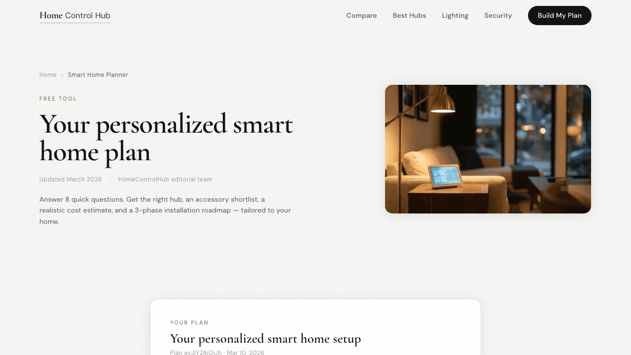 Planner results — your personalized smart home plan with hub recommendations