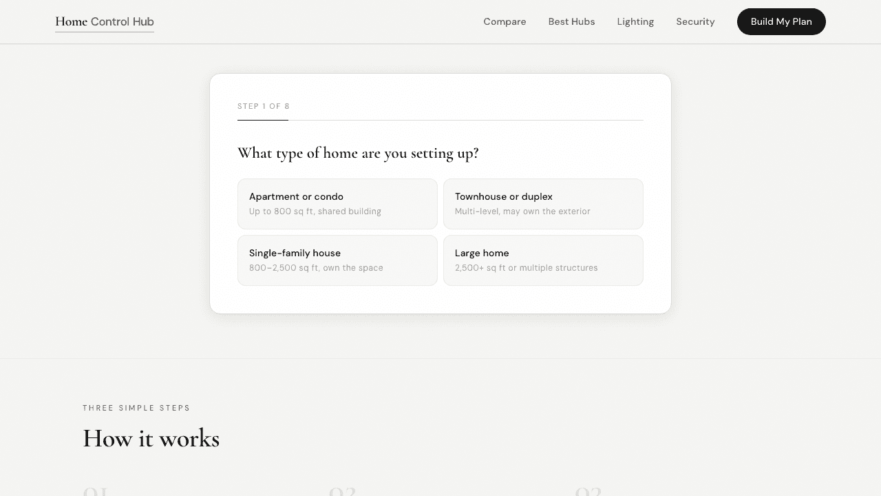 Smart Home Planner — step-by-step wizard to find your perfect hub setup