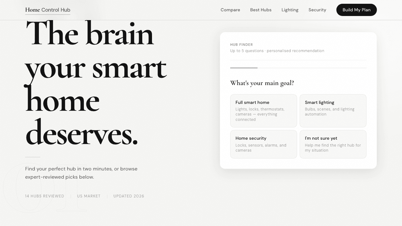 Hub Finder Quiz — answering questions about your smart home goals