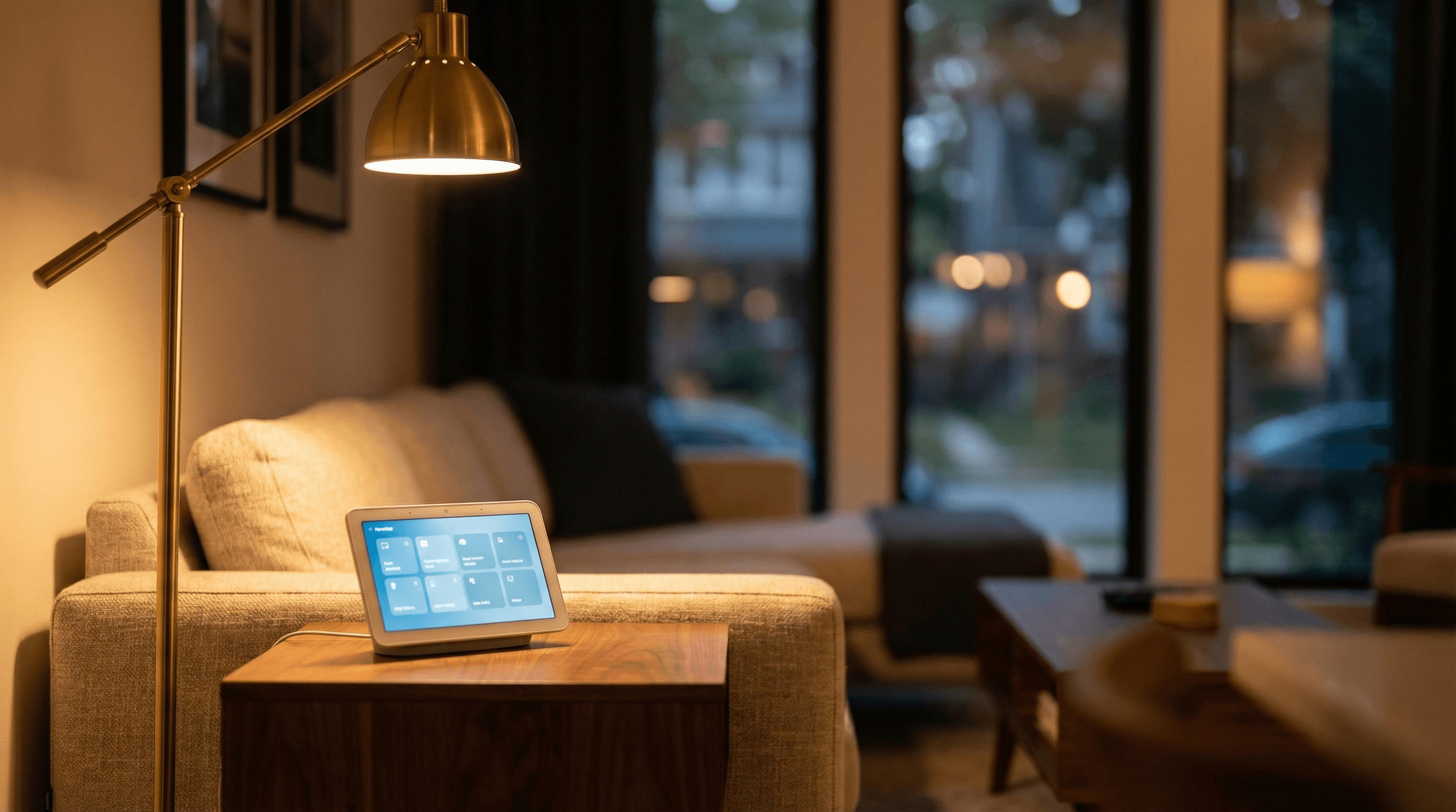 Smart home hub in a modern living room